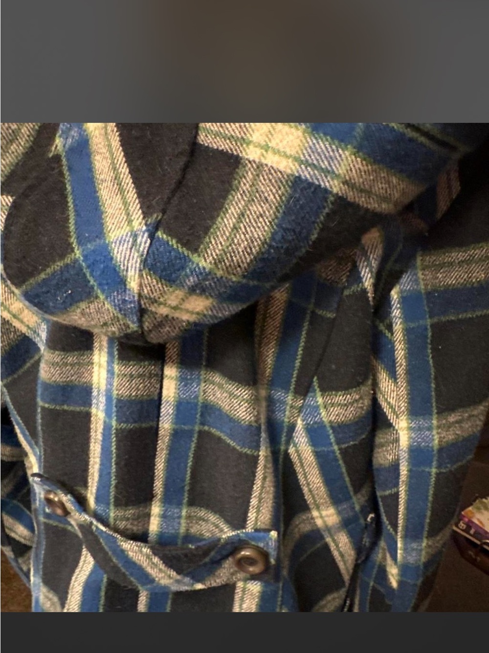 VINTAGE 90’s Y2K Plaid Hooded Double-Breasted Flannel Coat in Blue and Gray - Picture 3 of 7